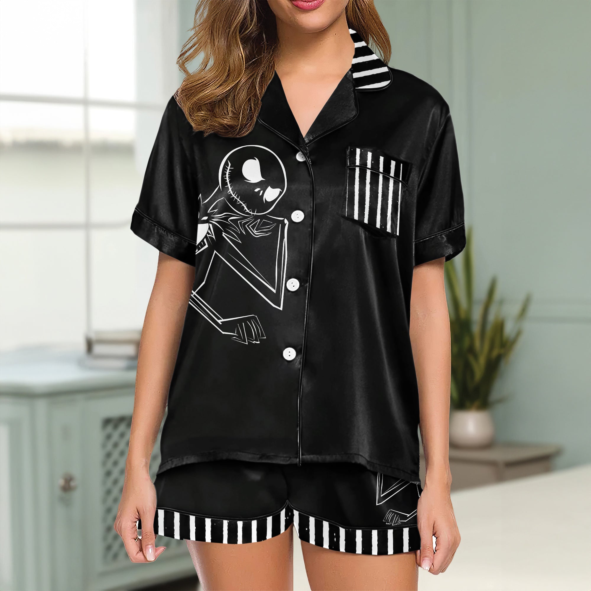 Shadow Skeleton Art Women's Pajama Sets Top Sleeve & Short Bottom