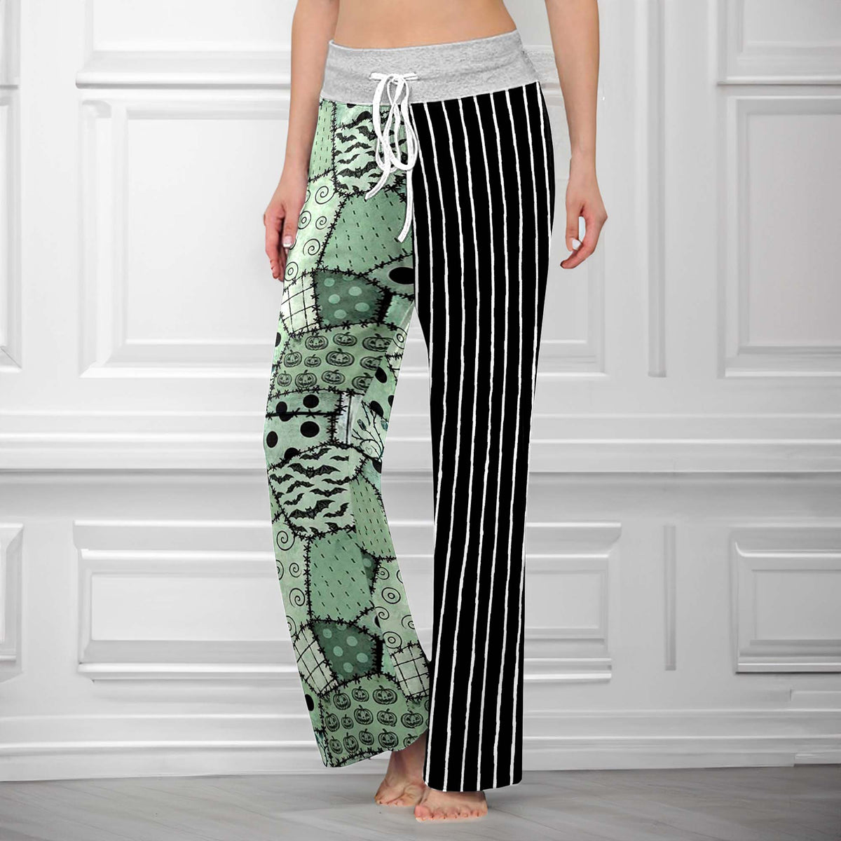 Mint Macabre Patchwork Women's High-waisted Wide Leg Pants