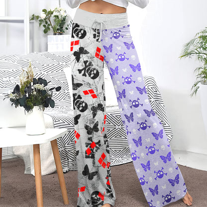 Pastel Skull Butterfly Diamond Women's High-waisted Wide Leg Pants