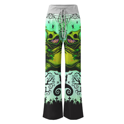 Green Nightmare Theme Art Women's High-waisted Wide Leg Pants | Wonder Skull