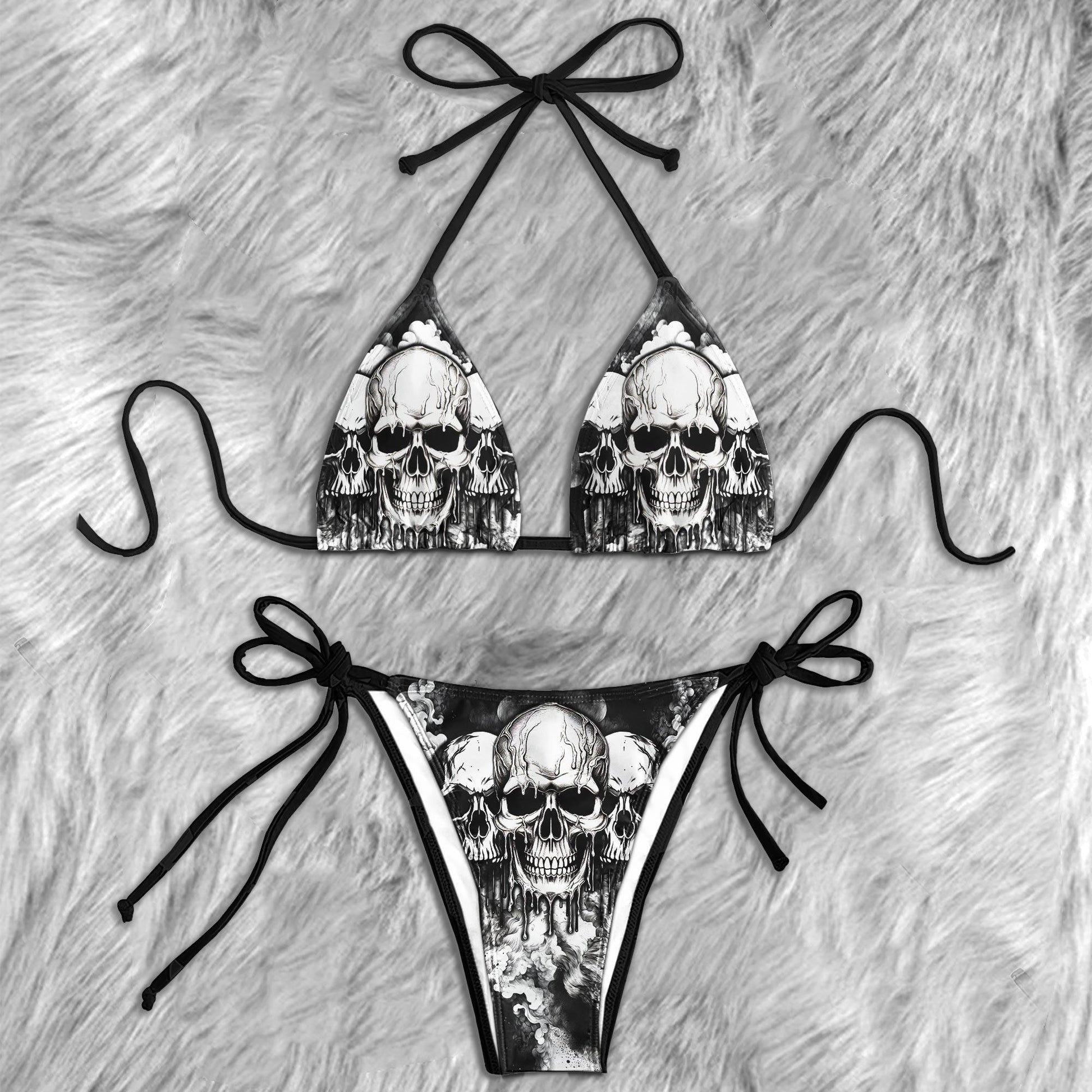 Vintage Grey Skull Micro Triangle Bikini Swimsuit - Wonder Skull