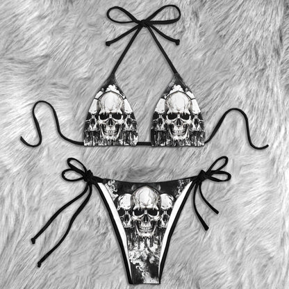 Vintage Grey Skull Micro Triangle Bikini Swimsuit - Wonder Skull
