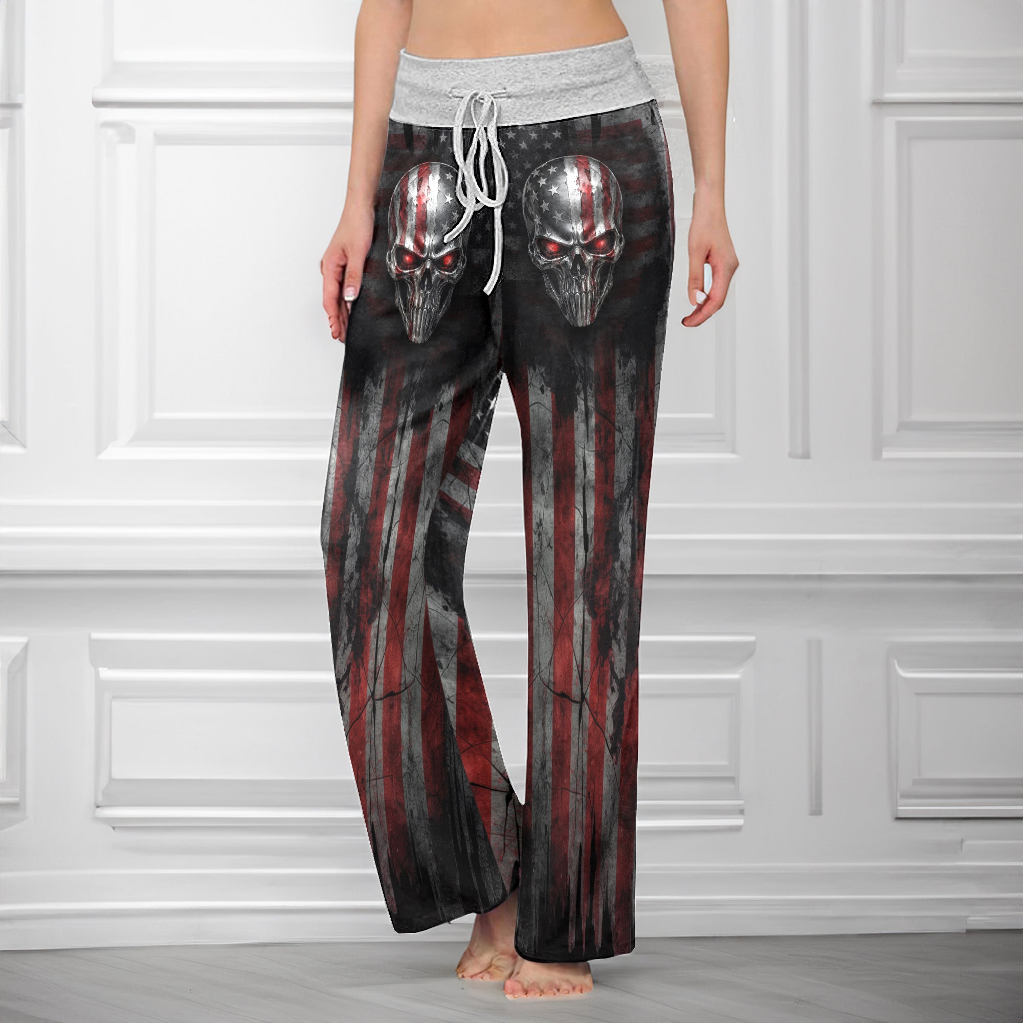 Iron Grit Liberty Skull Women's High-waisted Wide Leg Pants