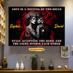 Love Is Meeting - Custom Personalized Names Gothic Skull And Roses Canvas