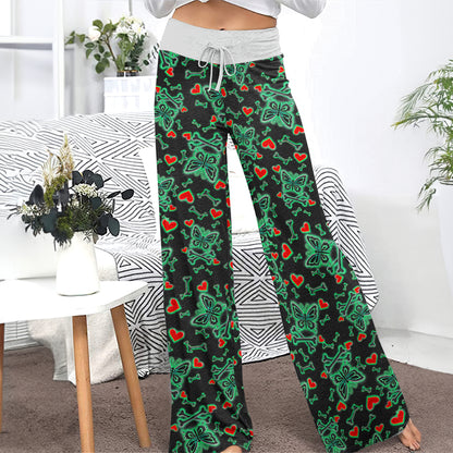 Midnight Glow Skulls Butterfly Women's High-waisted Wide Leg Pants