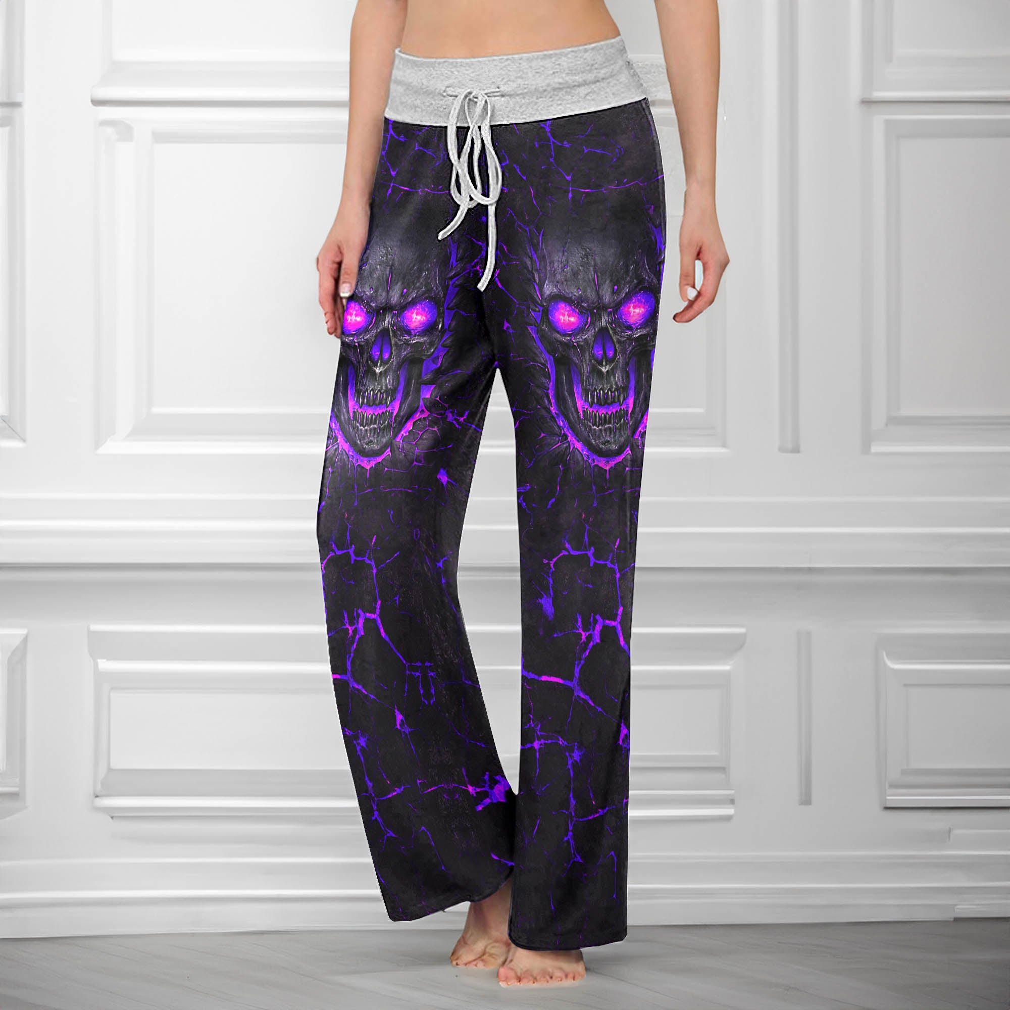 Purple Skull Lava Women's High-waisted Wide Leg Pants