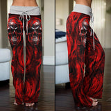 Red Blood Dripping Skull High-waisted Wide Leg Pants - Wonder Skull