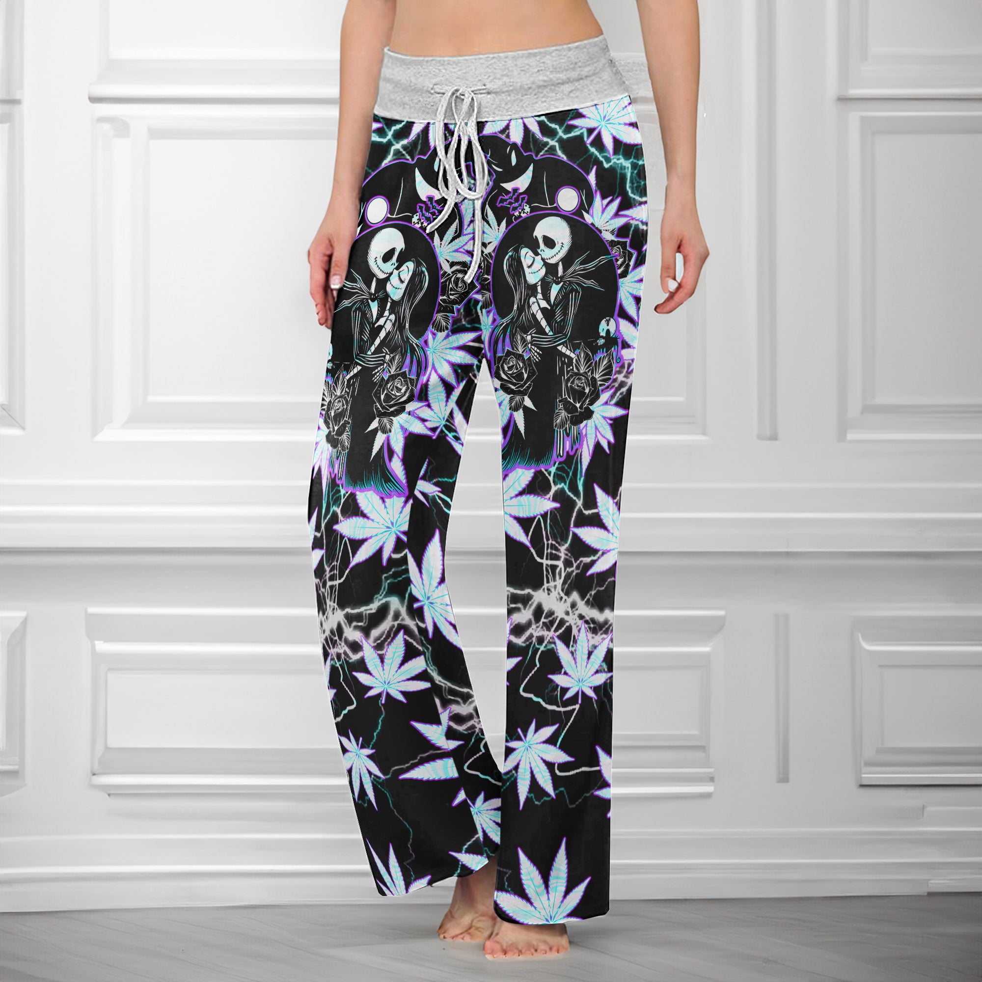 Holographic Couple Skeleton Women's High-waisted Wide Leg Pants