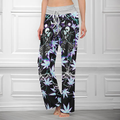Holographic Couple Skeleton Women's High-waisted Wide Leg Pants
