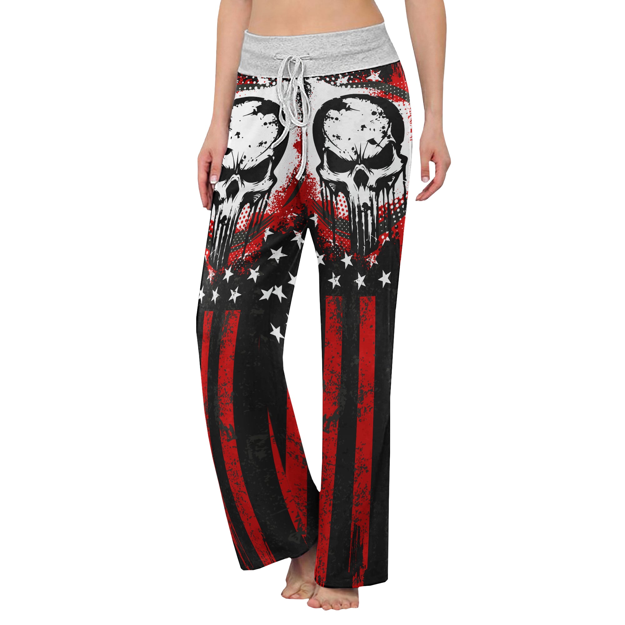 Red Flag Skull Art Women's High-waisted Wide Leg Pants | Wonder Skull
