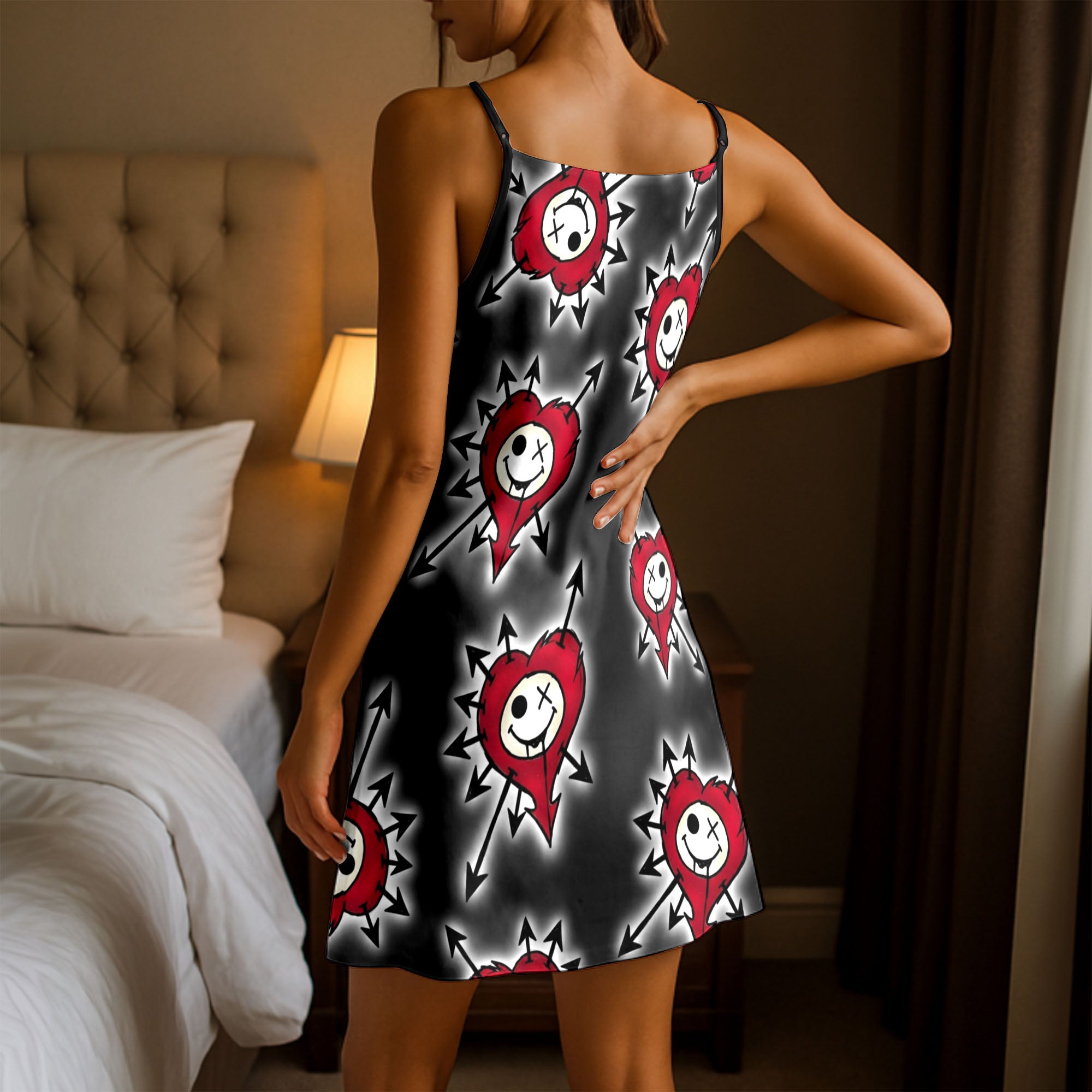 Punk Smile Love Pattern Short Cami Dress