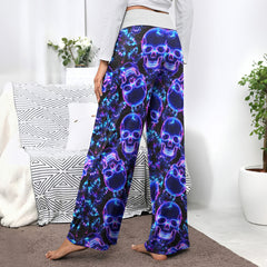 Violet Neon Skull Butterfly Women's High-waisted Wide Leg Pants | Wonder Skull