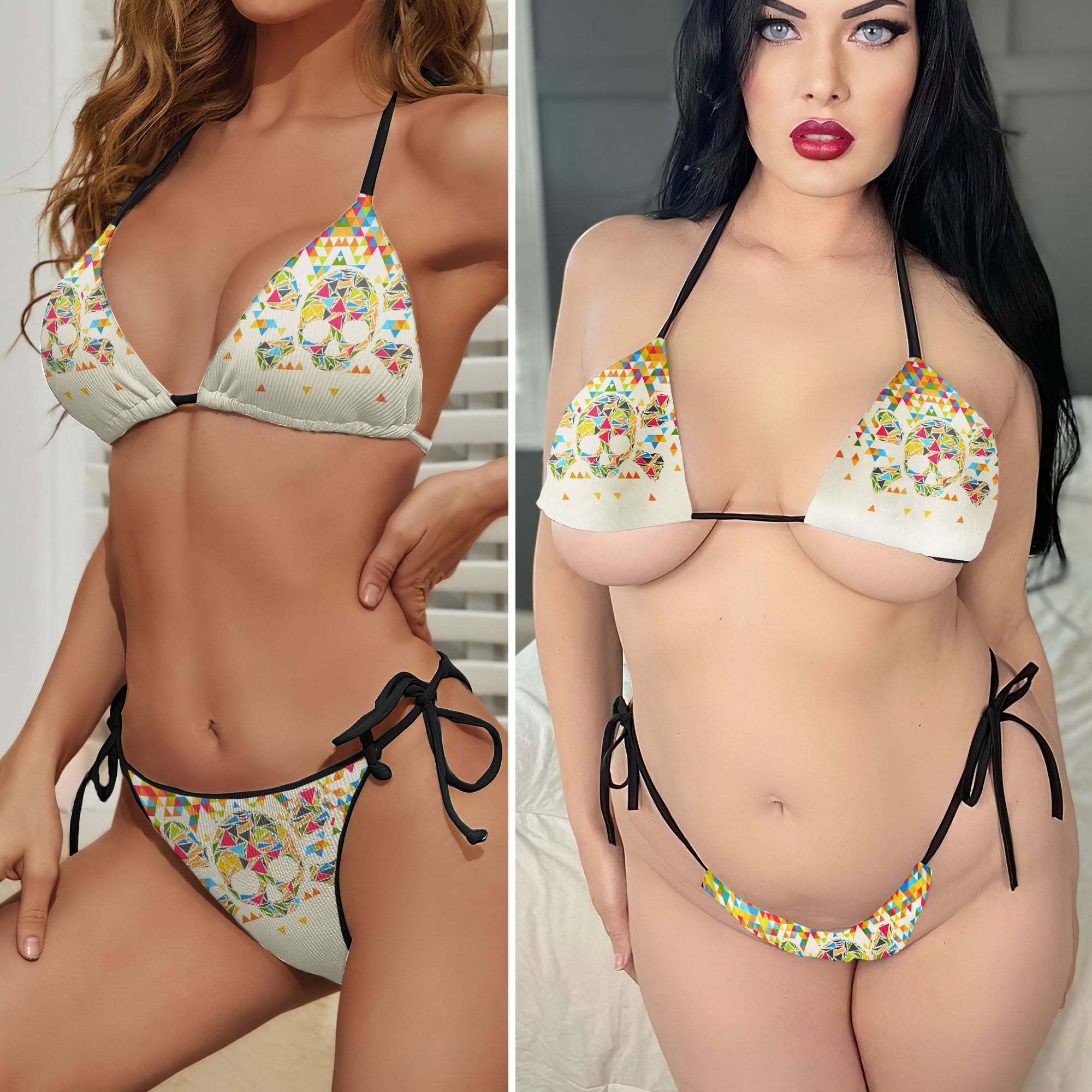 Colorful Triangular Skull Micro Triangle Bikini Swimsuit