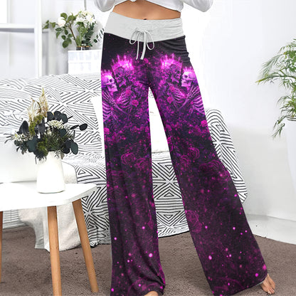 Eternal Purple Rose Skeleton Women's High-waisted Wide Leg Pants