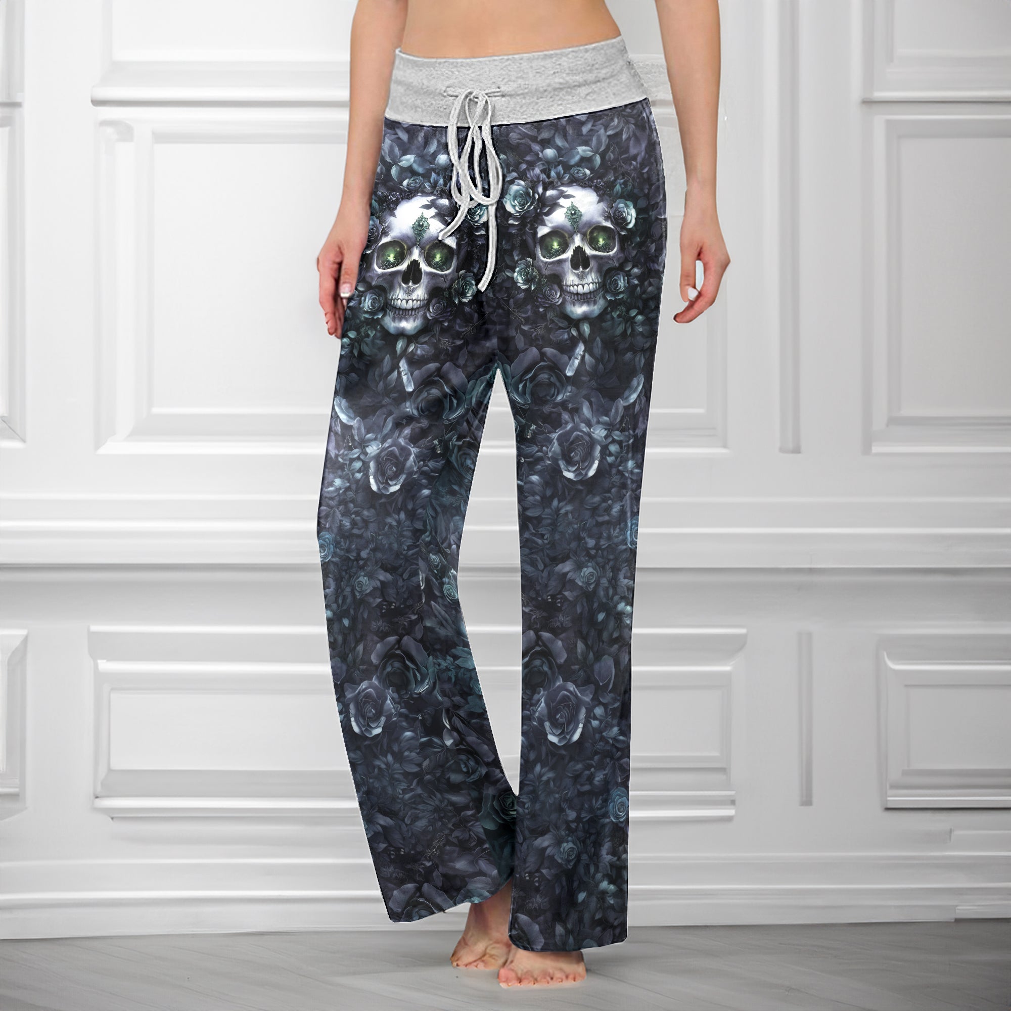 Dark Skull Rose Art Women's High-waisted Wide Leg Pants