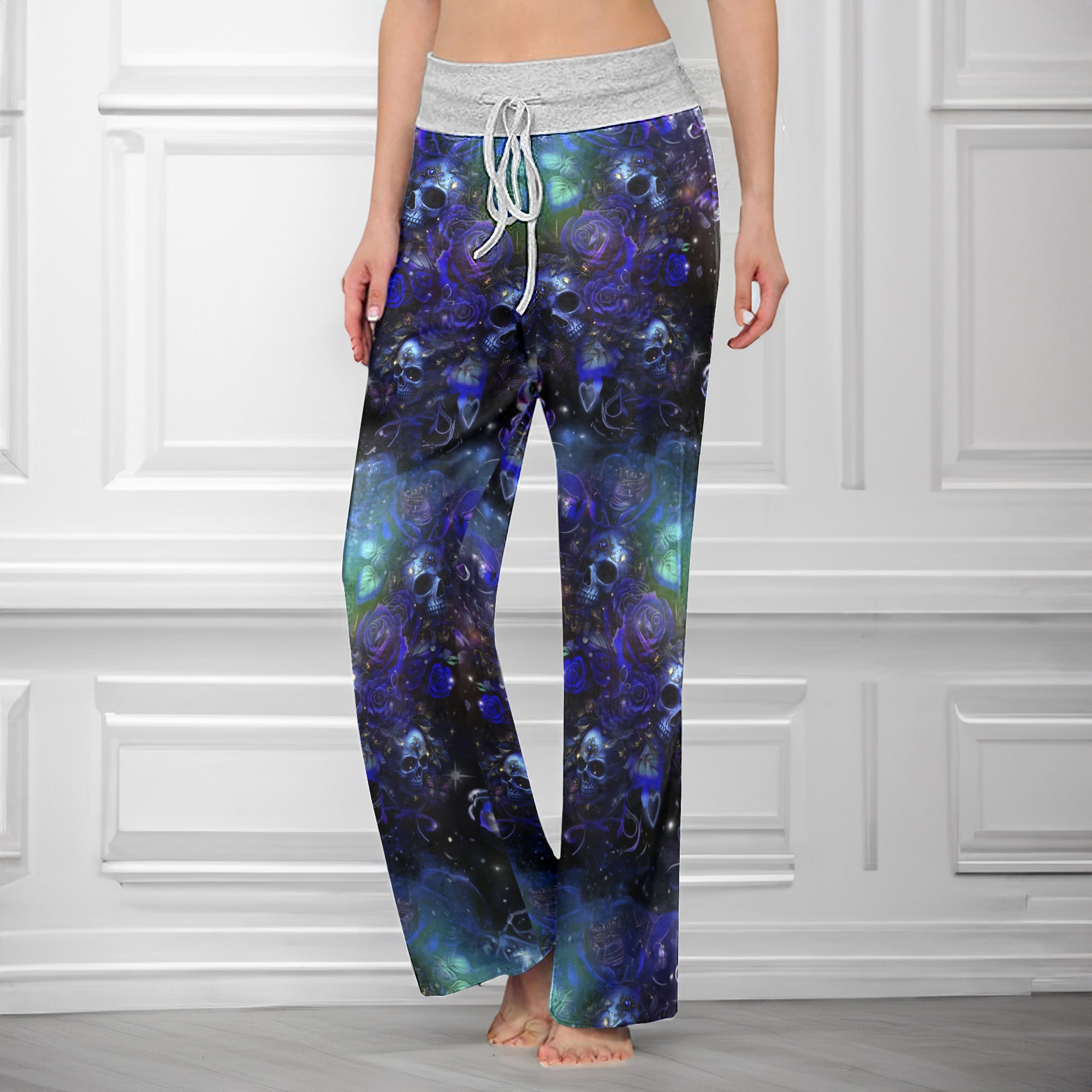 Purple Galaxy Skull Women's High-waisted Wide Leg Pants