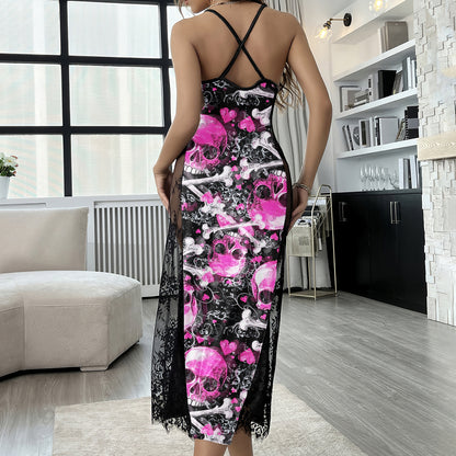 Pink Skull Graffiti Women's Lace Cami Sleepwear