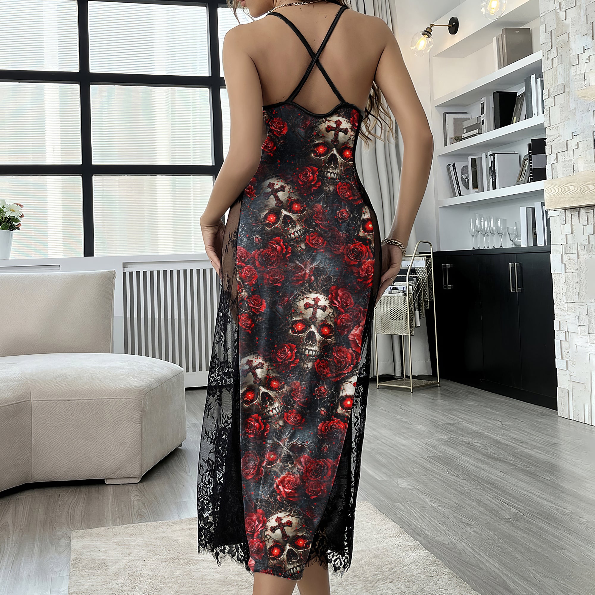 Honor Skull Rose Pattern Women's Lace Cami Sleepwear