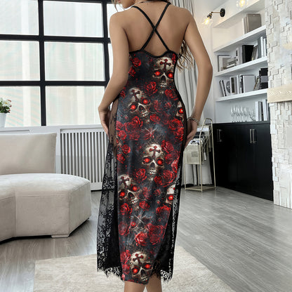 Honor Skull Rose Pattern Women's Lace Cami Sleepwear