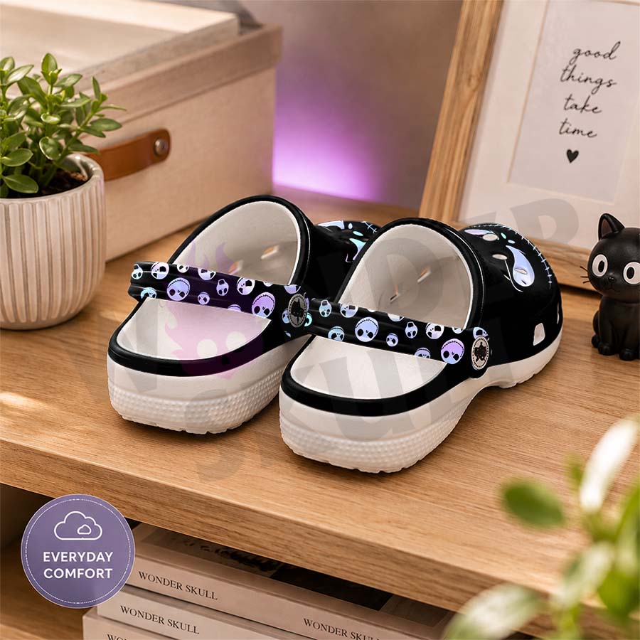 Wonder Skull Lightweight Clog Sandals are designed for all-day comfort. Featuring breathable ventilation holes, a cushioned footbed, and a pivoting heel strap, these versatile unisex clogs are perfect for use at home, outdoors, or at work — whatever your profession may be.
