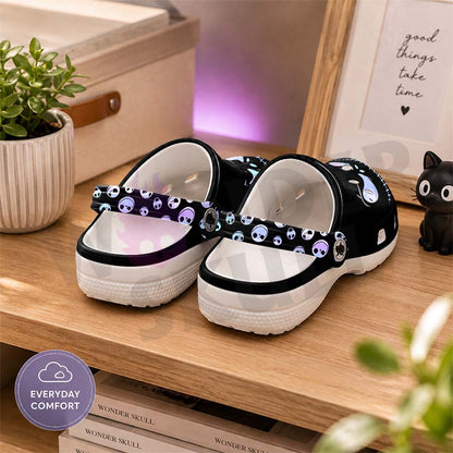Wonder Skull Lightweight Clog Sandals are designed for all-day comfort. Featuring breathable ventilation holes, a cushioned footbed, and a pivoting heel strap, these versatile unisex clogs are perfect for use at home, outdoors, or at work — whatever your profession may be.
