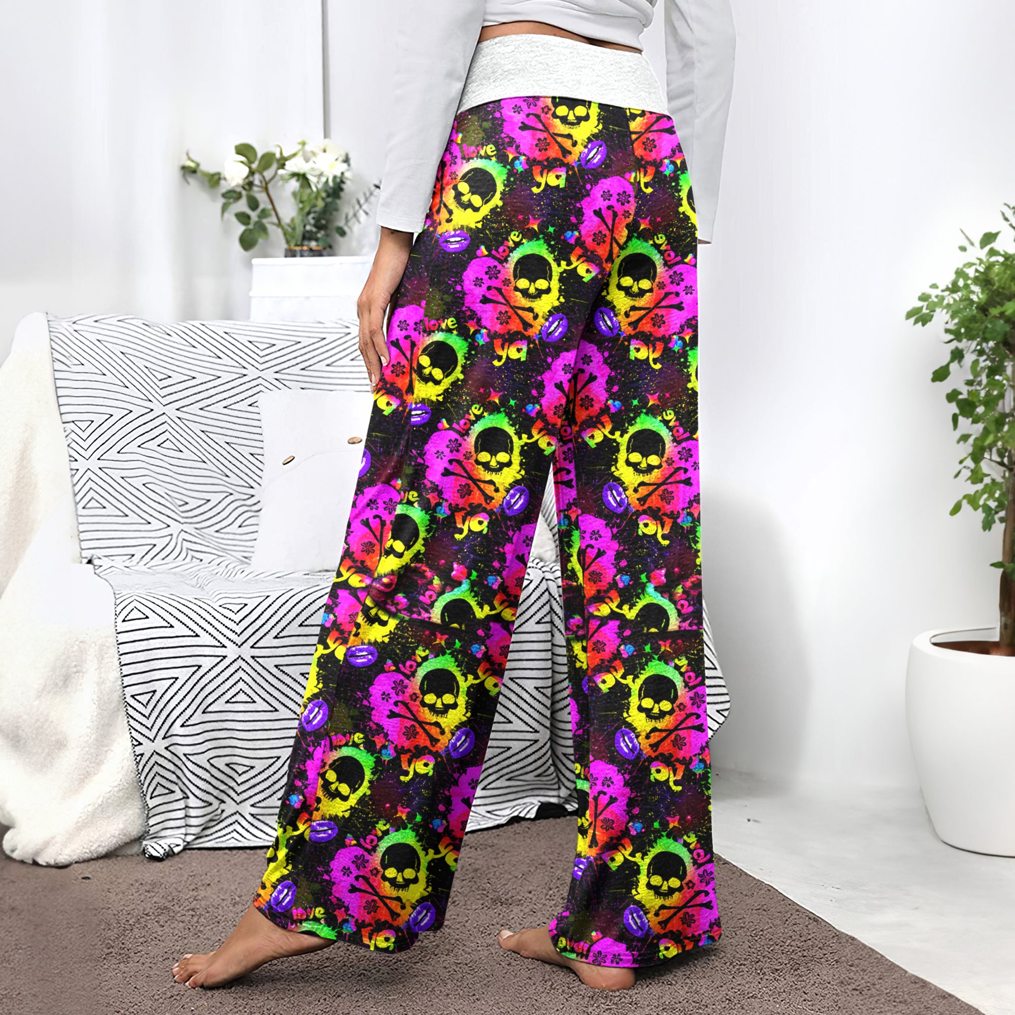 Radical Retro Grunge Skull Women's High-waisted Wide Leg Pants
