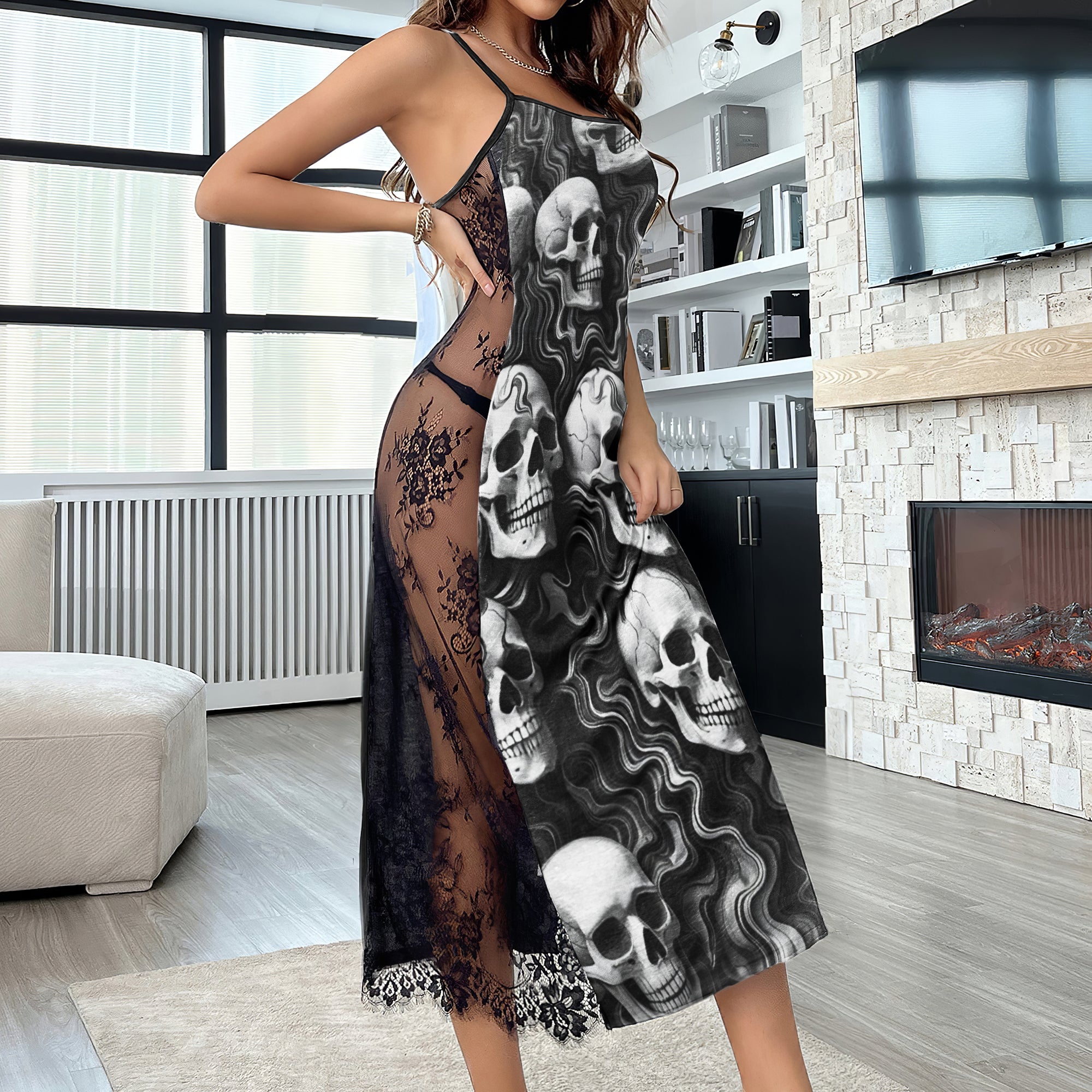 Skull Gothic Artwork Women's Lace Cami Sleepwear