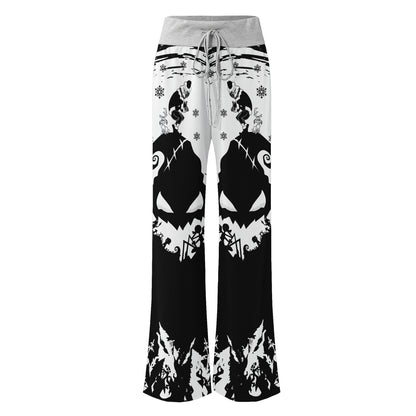 White Nightmare Christmas Theme Women's High-waisted Wide Leg Pants | Wonder Skull