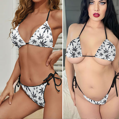 Dark Leaves White Burst Micro Triangle Bikini Swimsuit