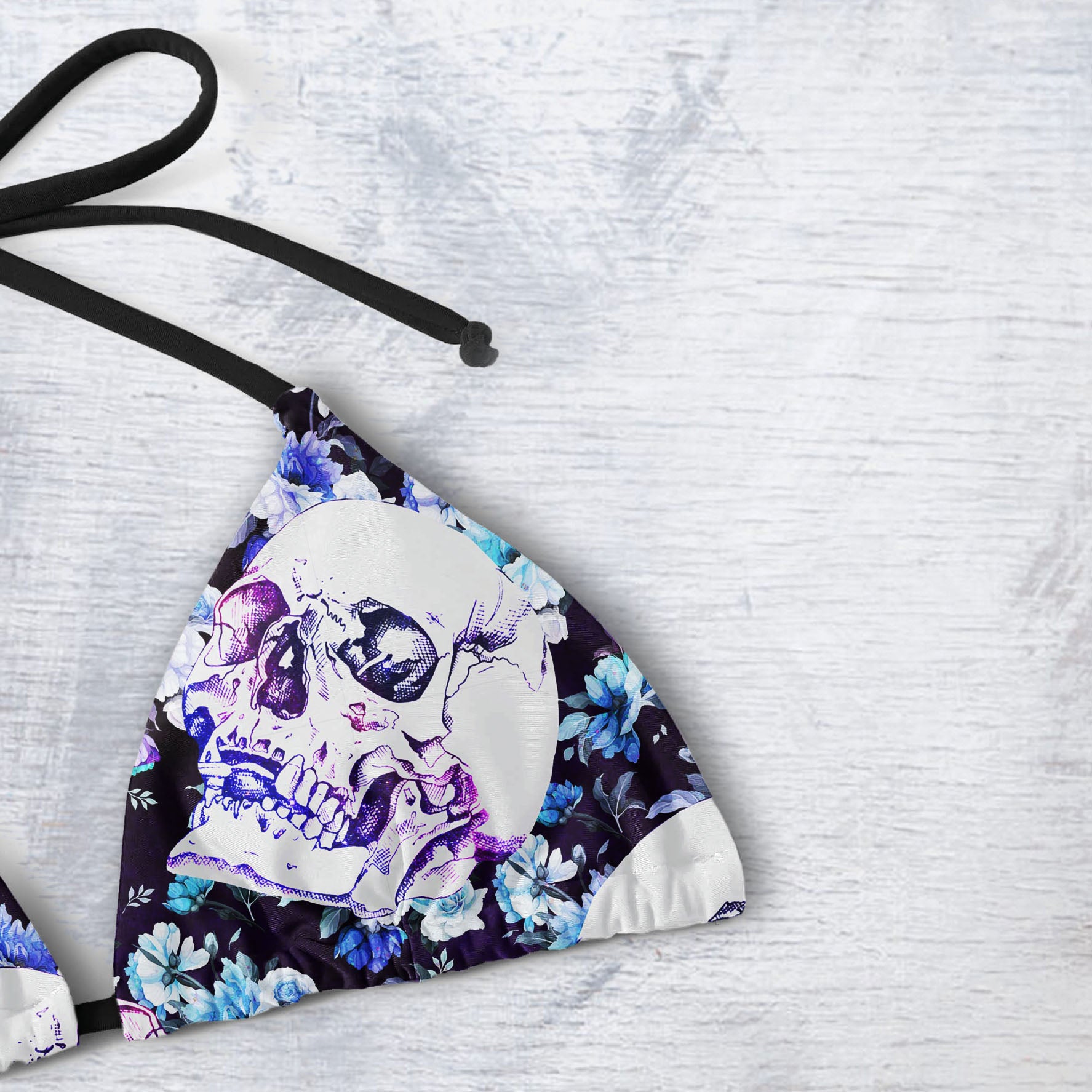 Purple Skull Floral Art Micro Triangle Bikini Swimsuit - Wonder Skull