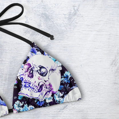 Purple Skull Floral Art Micro Triangle Bikini Swimsuit - Wonder Skull