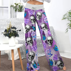 Violet Skull Butterfly Women's High-waisted Wide Leg Pants | Wonder Skull