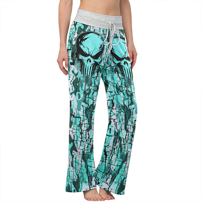 MintCream Skull Women's High-waisted Wide Leg Pants | Wonder Skull