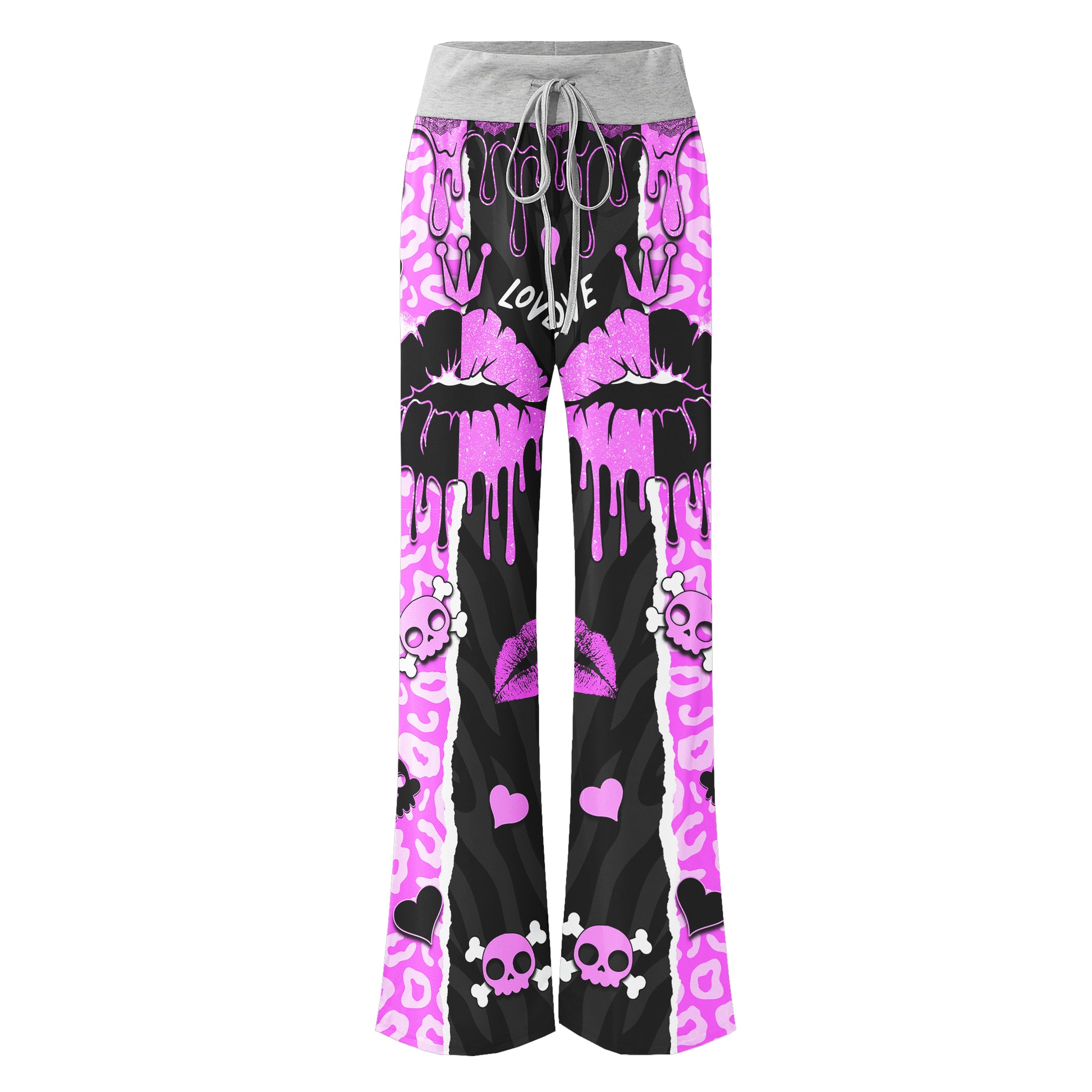 Black Pink Love Lip Melting Women's High-waisted Wide Leg Pants | Wonder Skull