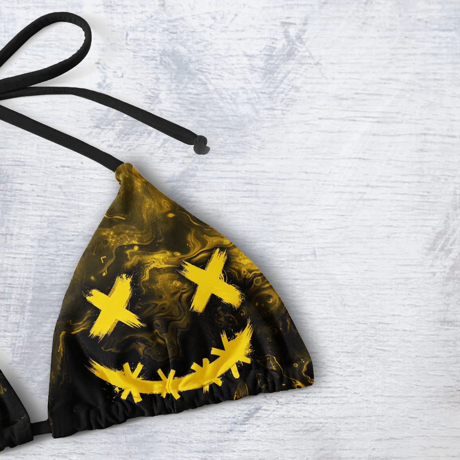 Yellow Crazy Face Micro Triangle Bikini Swimsuit - Wonder Skull