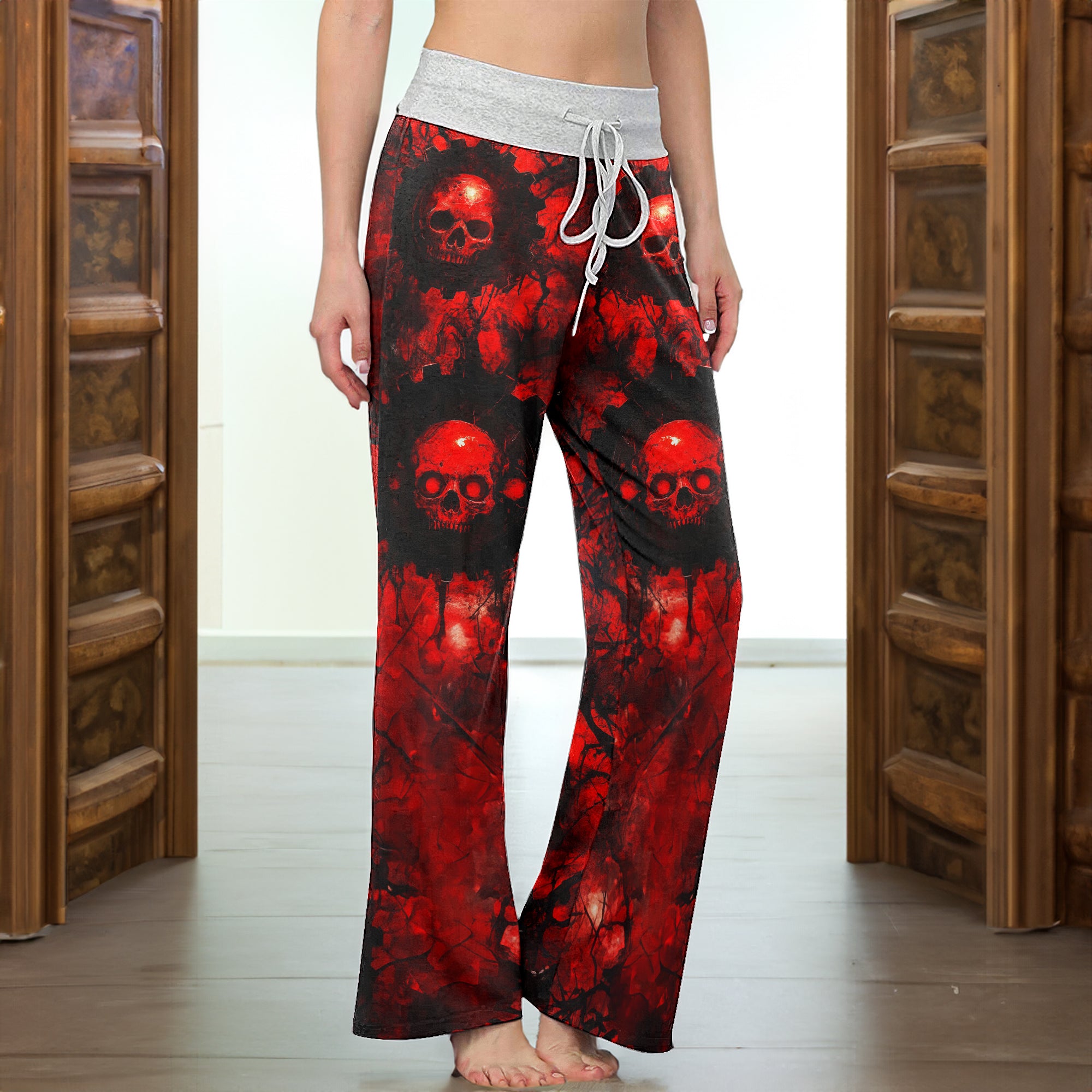 Red Skull Horror Women's High-waisted Wide Leg Pants