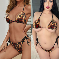 Velvet Bones Pattern Micro Triangle Bikini Swimsuit