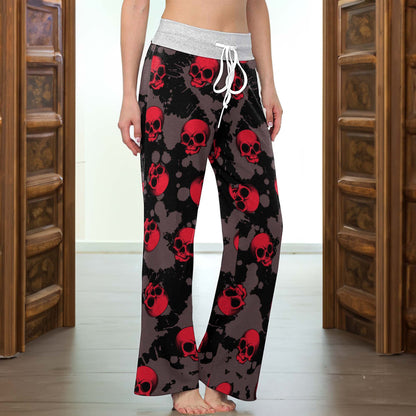Red Reign Skulls Women's High-waisted Wide Leg Pants