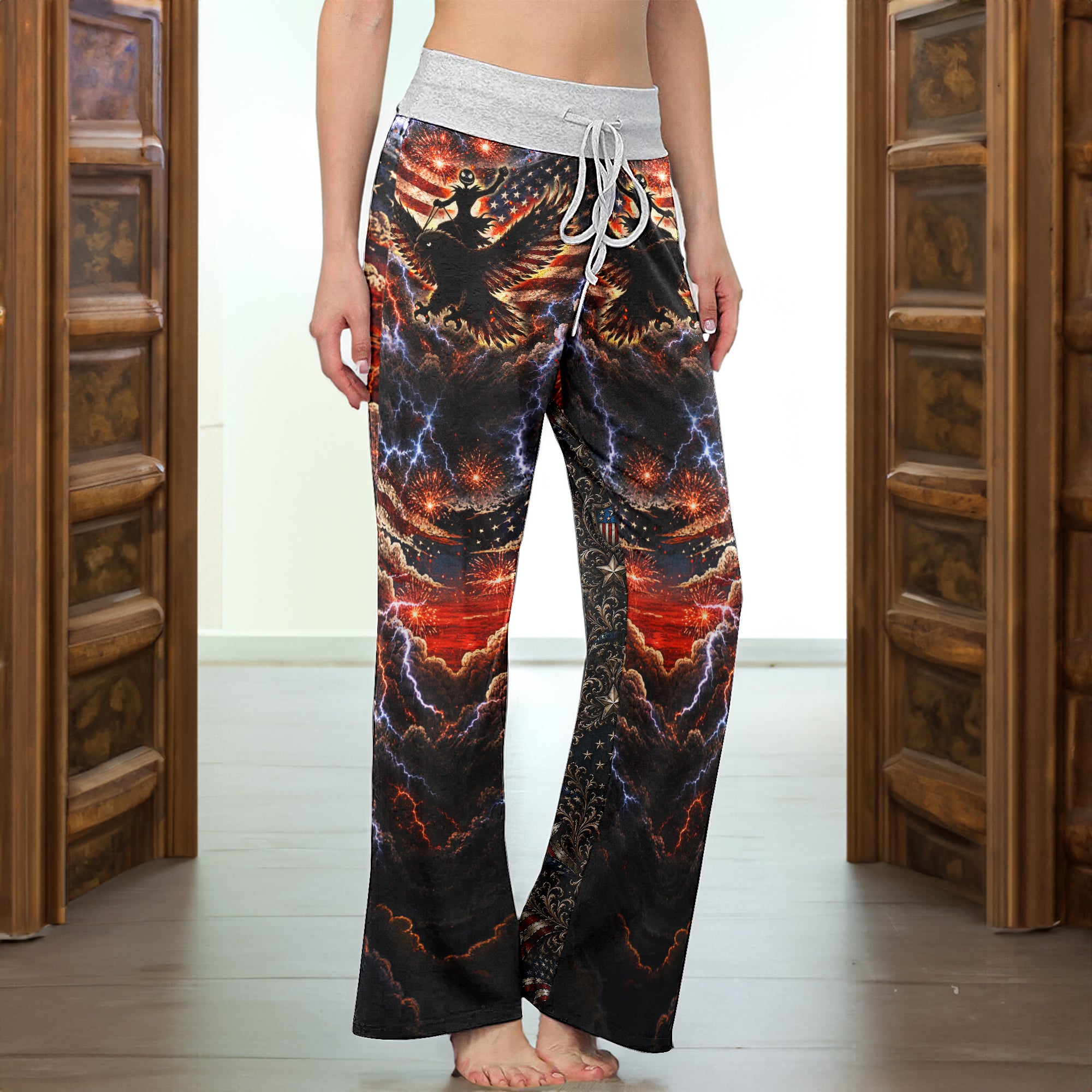 Rebel Skull Eagle Art Banner Women's High-waisted Wide Leg Pants