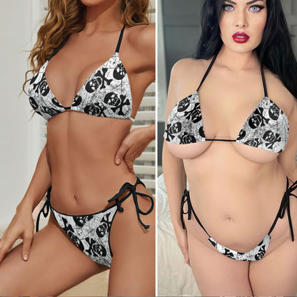 Vintage Grunge Skull Pattern Micro Triangle Bikini Swimsuit