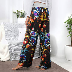 Fire Skull Floral Art Women's High-waisted Wide Leg Pants | Wonder Skull