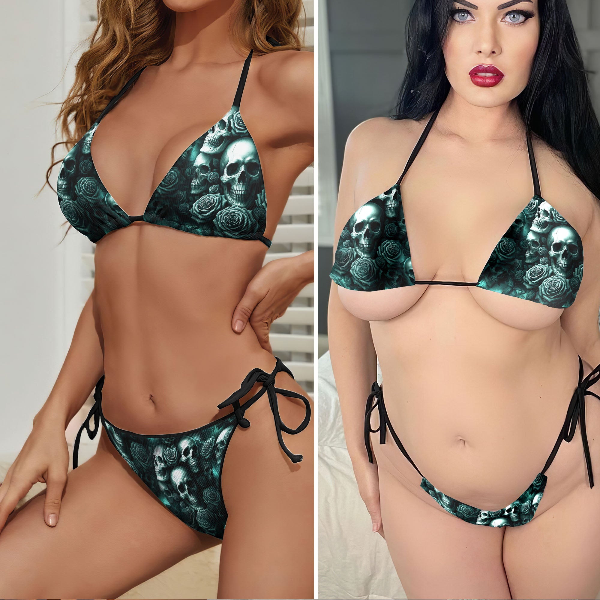 Poisoned Bloom Skulls Micro Triangle Bikini Swimsuit