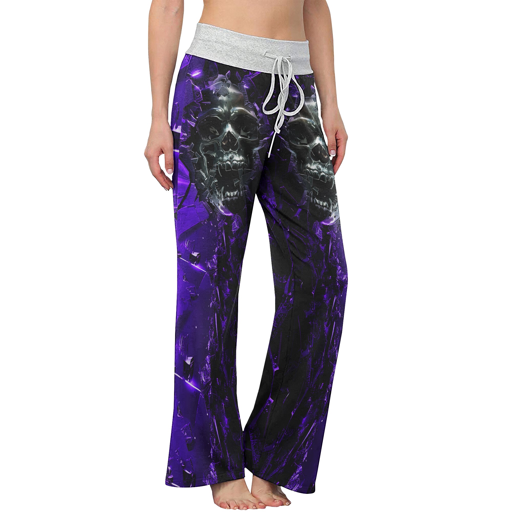 Purple Skull Broken Mirror Women's High-waisted Wide Leg Pants | Wonder Skull