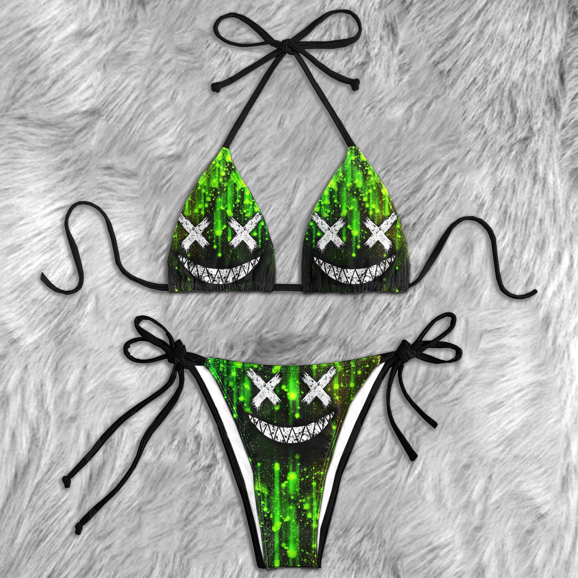 Green Effect Spycho Skull Micro Triangle Bikini Swimsuit - Wonder Skull