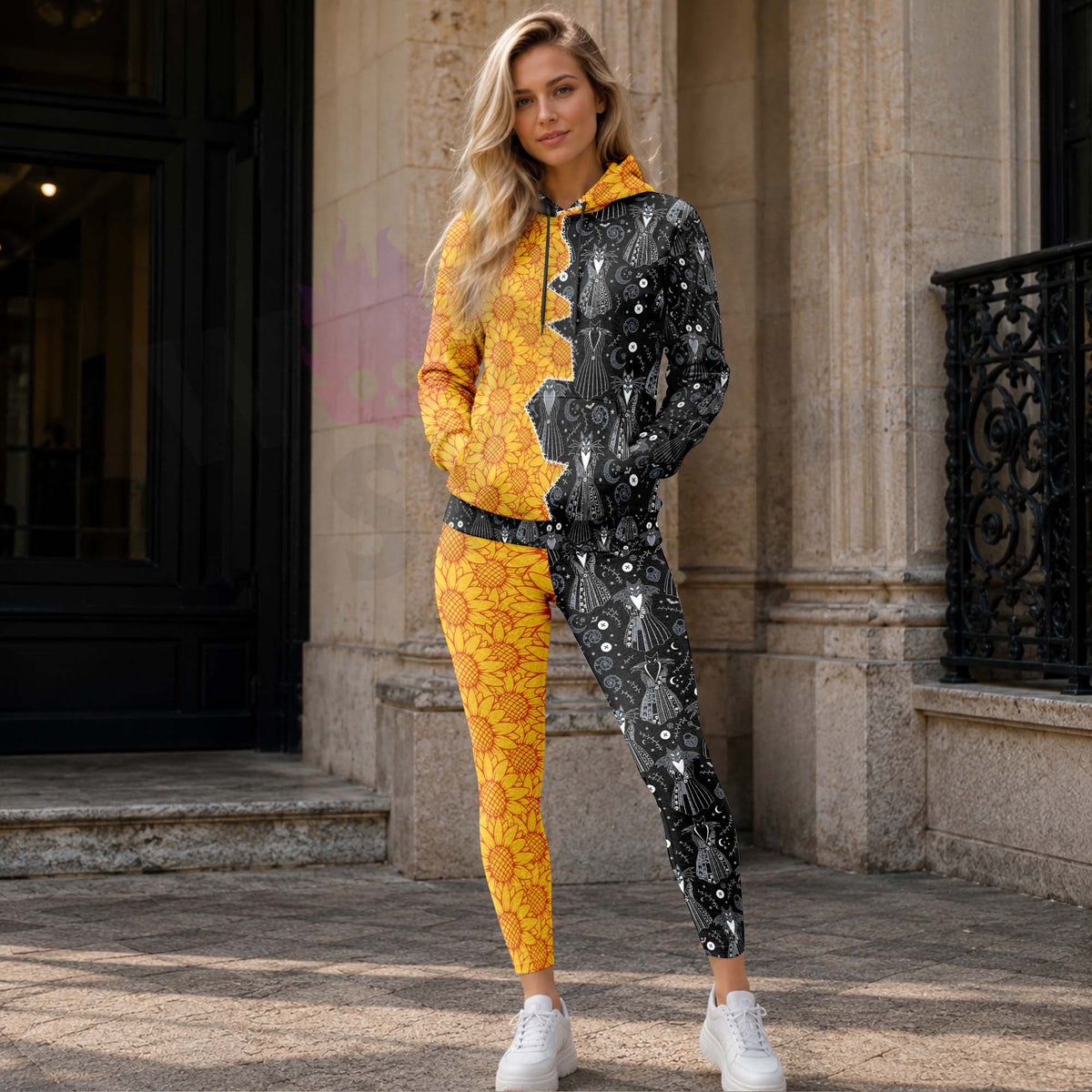 Women Hoodie and Leggings, Golden Blooms & Gothic Couture Outwear Pants Outfit