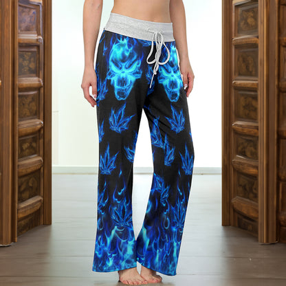 Blue Flaming Skull Women's High-waisted Wide Leg Pants