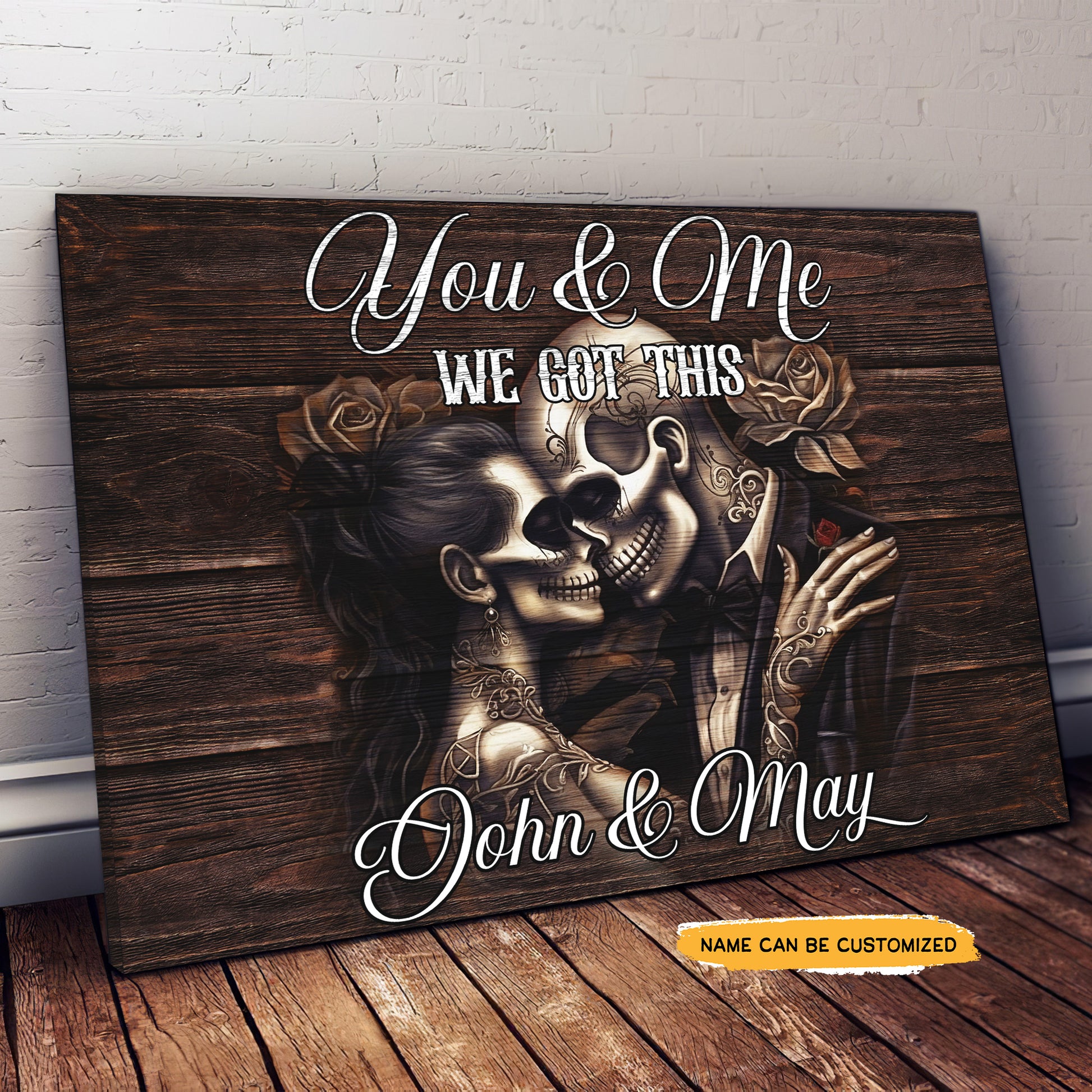 You Me Got US - Custom Personalized Names Gothic Skull And Roses Canvas