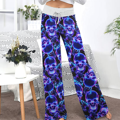 Violet Neon Skull Butterfly Women's High-waisted Wide Leg Pants | Wonder Skull