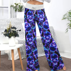 Violet Neon Skull Butterfly Women's High-waisted Wide Leg Pants | Wonder Skull