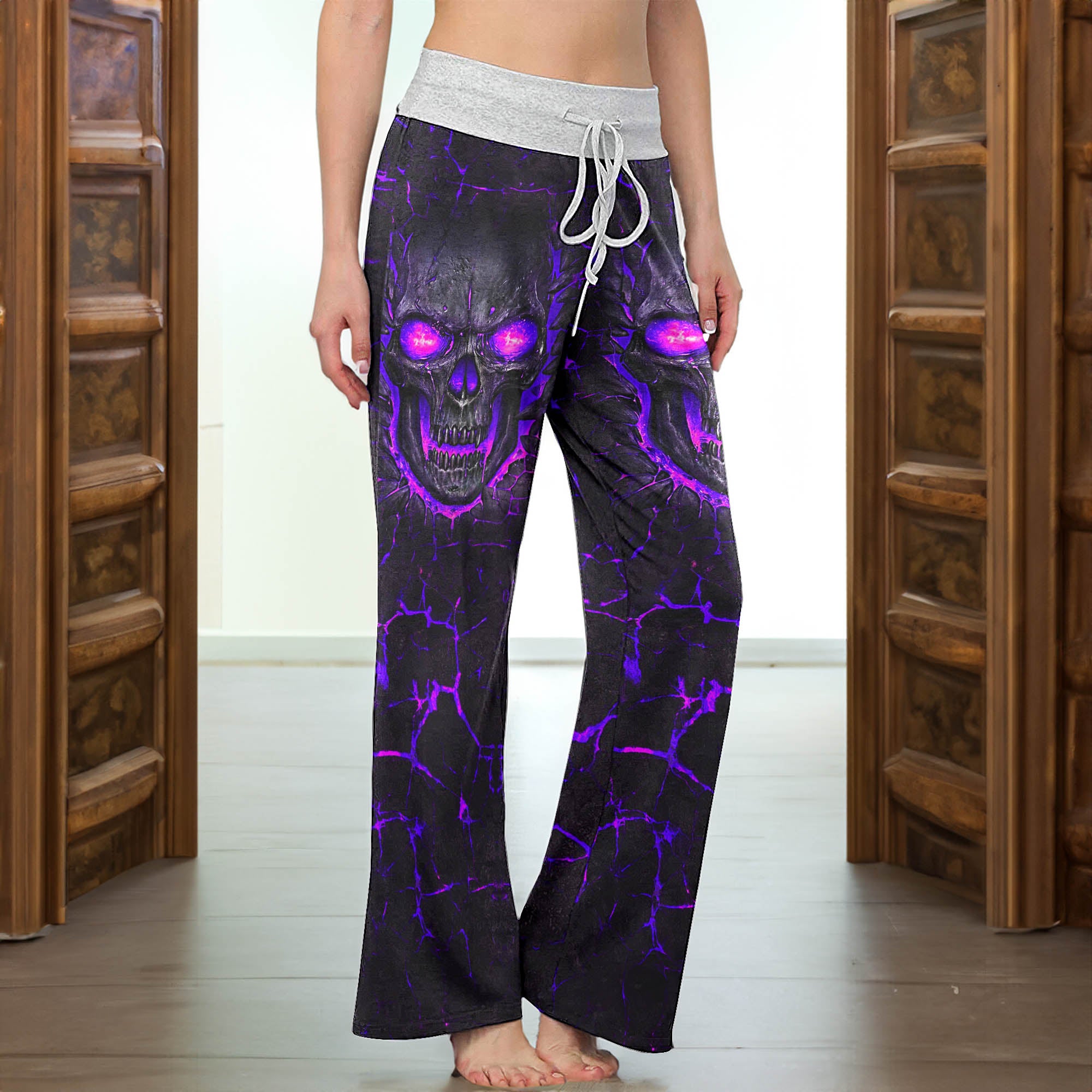 Purple Skull Lava Women's High-waisted Wide Leg Pants